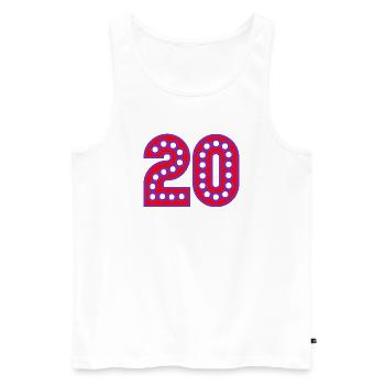20. 20e ANNIVERSAIRE. ANNIVERSAIRE 20 ANS. 20 ANS. - Débardeur bio Premium Homme - blanc - Devant - AI Model Male 178 light (178cm)