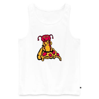 Caterpillar Eats Pizza Salami Hole Funny Hungry Cheese - Men's Premium Organic Tank Top - white - Front - Michal (187cm)