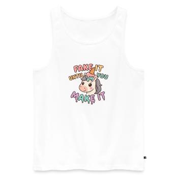Kawaii Unicorn Motivational Funny – Fake it until yo - Men's Premium Organic Tank Top - white - Front - Michal (187cm)
