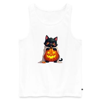 Halloween Cat with Halloween Pumpkin - Men's Premium Organic Tank Top - white - Front - Michal (187cm)