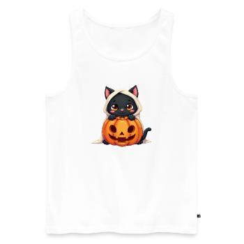 Halloween Cat with Halloween Pumpkin - Men's Premium Organic Tank Top - white - Front - Michal (187cm)