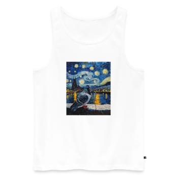 Colombe Oiseau Van Gogh Style Nuit étoilée - Débardeur bio Premium Homme - blanc - Devant - Michal (187cm)