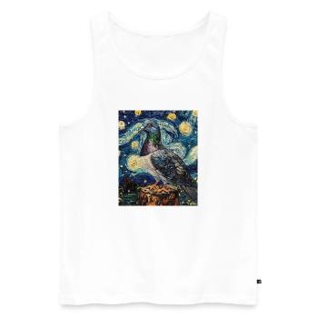 Colombe Oiseau Van Gogh Style Nuit étoilée - Débardeur bio Premium Homme - blanc - Devant - Michal (187cm)