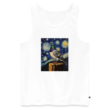 Colombe Oiseau Van Gogh Style Nuit étoilée - Débardeur bio Premium Homme - blanc - Devant - Michal (187cm)