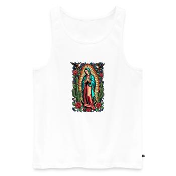 Madonna mit Rosen und Kakteen - Männer Premium Bio Tank Top - Weiß - Vorne - Michal (187cm)