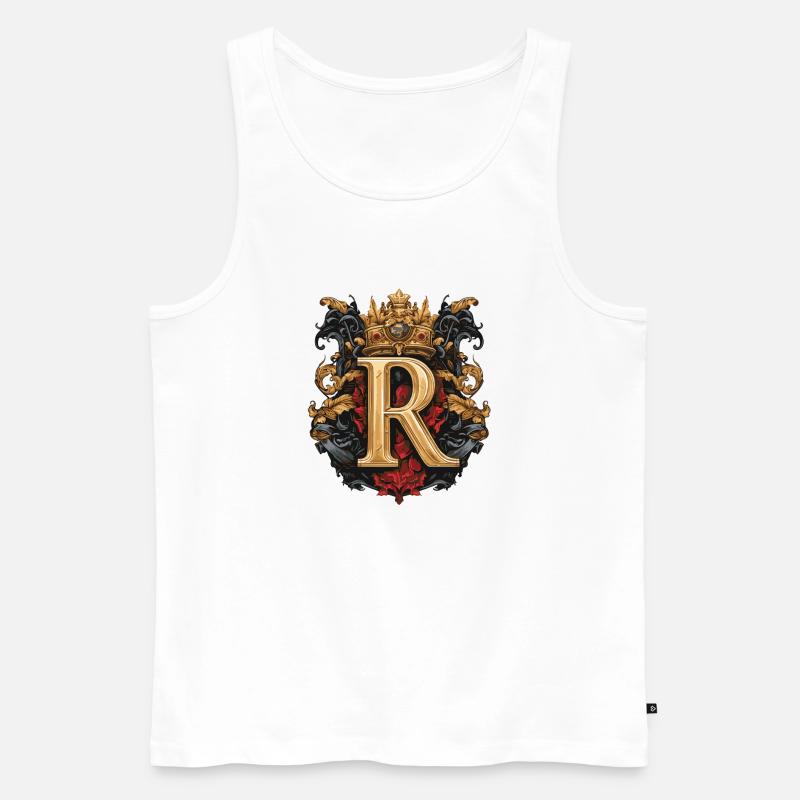 R Buchstabe Name Krone - Männer Premium Bio Tank Top - Weiß