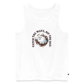 Catch the Wave Sip the Day – Coffee Vibes Retro - Men's Premium Organic Tank Top - white - Front - Michal (187cm)