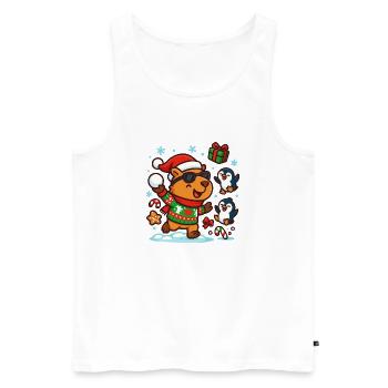 Capybara heureux avec des pingouins – Drôle - Débardeur bio Premium Homme - blanc - Devant - Michal (187cm)