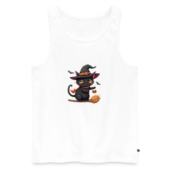 Halloween Cat with Halloween Pumpkin - Men's Premium Organic Tank Top - white - Front - AI Model Male 178 light (178cm)
