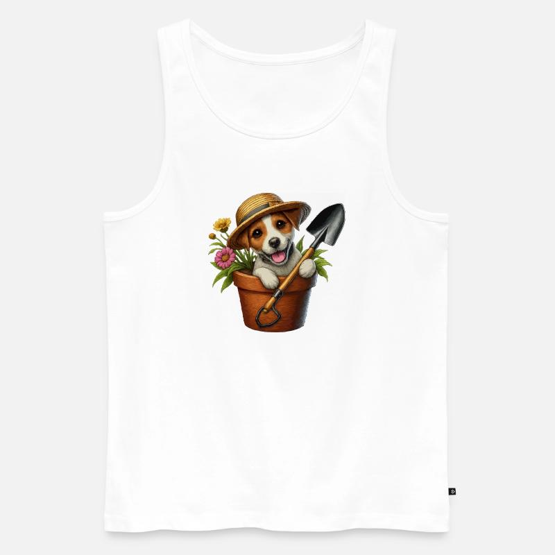 Jack Russell Terrier Blumentopf Gartendesign - Männer Premium Bio Tank Top - Weiß