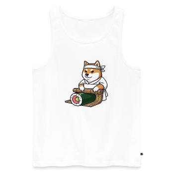 Shiba inu fait du Shusi - Débardeur bio Premium Homme - blanc - Devant - AI Model Male 178 light (178cm)