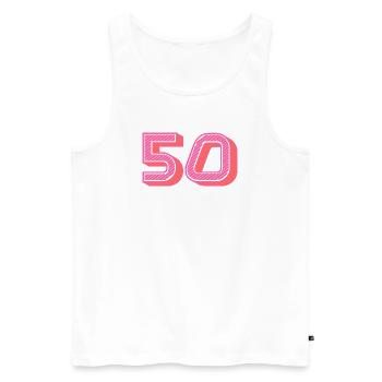 50. 50 ANS. 50e ANNIVERSAIRE. ANNIVERSAIRE 50 ANS. - Débardeur bio Premium Homme - blanc - Devant - Michal (187cm)