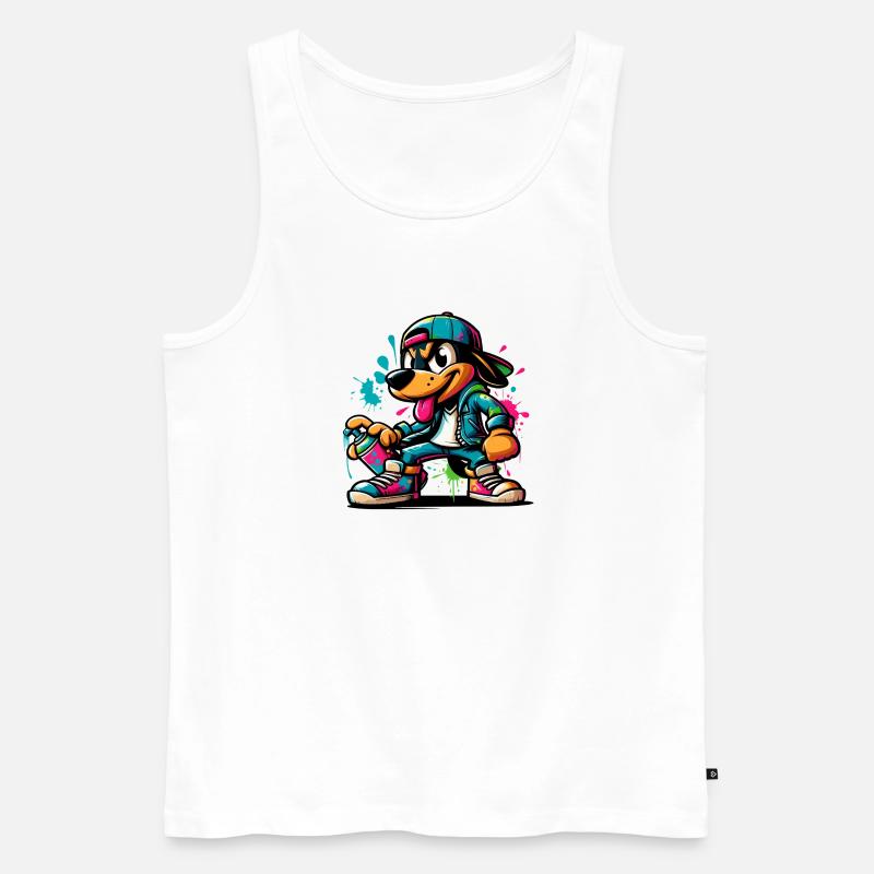 Graffiti Hund Skateboard Stil - Männer Premium Bio Tank Top - Weiß