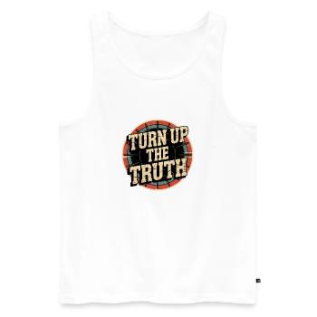 Retro Grunge – Turn Up The Truth - Men's Premium Organic Tank Top - white - Front - AI Model Male 178 light (178cm)