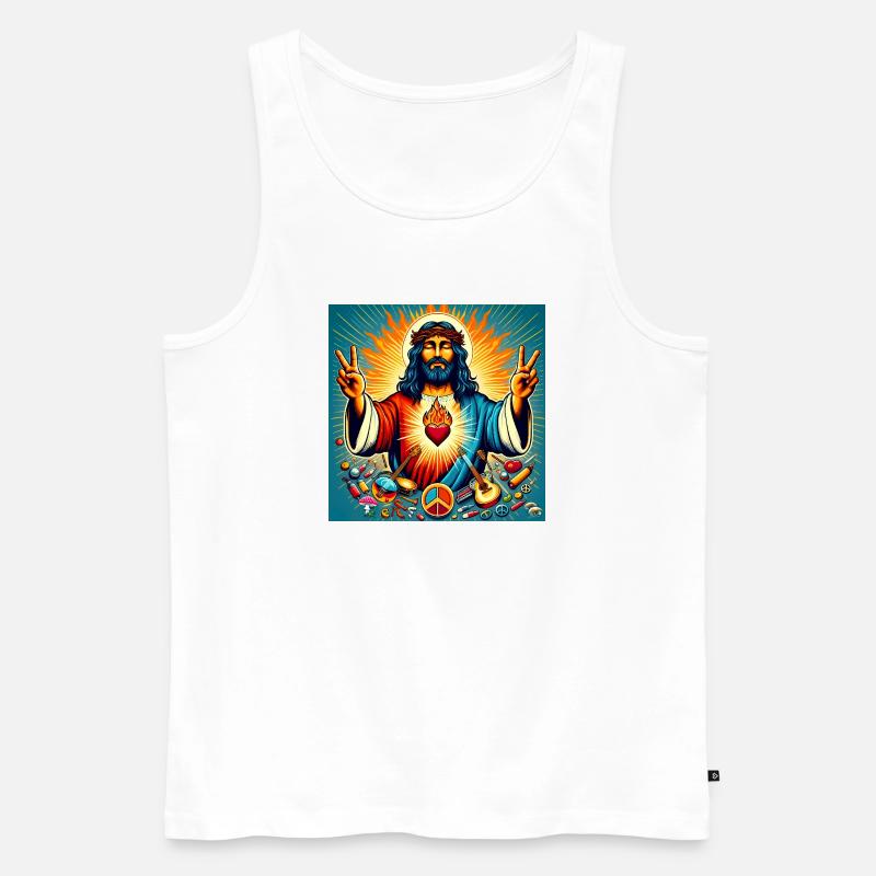 Psychedelic Peace - Jesus, burning heart - Männer Premium Bio Tank Top - Weiß