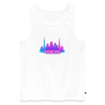 Néons de Tokyo Skyline - Débardeur bio Premium Homme - blanc - Devant - AI Model Male 178 light (178cm)