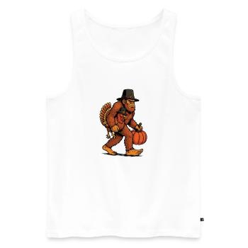 Bigfoot portant de la dinde Thanksgiving humour - Débardeur bio Premium Homme - blanc - Devant - AI Model Male 178 light (178cm)