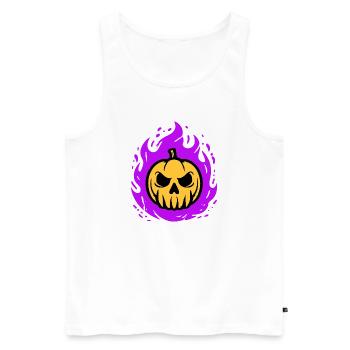 Citrouille orange avec flammes violettes - Débardeur bio Premium Homme - blanc - Devant - AI Model Male 178 light (178cm)