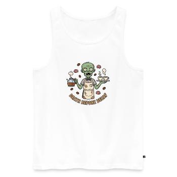 Zombie Barista Mort Avant Décaféiné - Débardeur bio Premium Homme - blanc - Devant - AI Model Male 178 light (178cm)