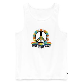 Flower Power Peace – Goood Vibes Only - Men's Premium Organic Tank Top - white - Front - AI Model Male 178 light (178cm)