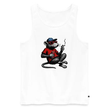 Rat avec des lunettes de soleil fumant - Débardeur bio Premium Homme - blanc - Devant - AI Model Male 178 light (178cm)