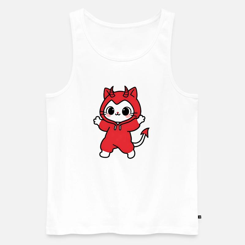 Cat Devil Kapuzenpullover Rot - Männer Premium Bio Tank Top - Weiß