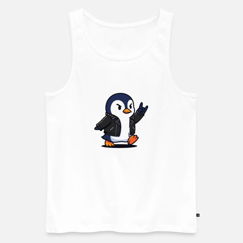 Rocker-Pinguin in Lederjacke mit Teufelshorn - Männer Premium Bio Tank Top - Weiß