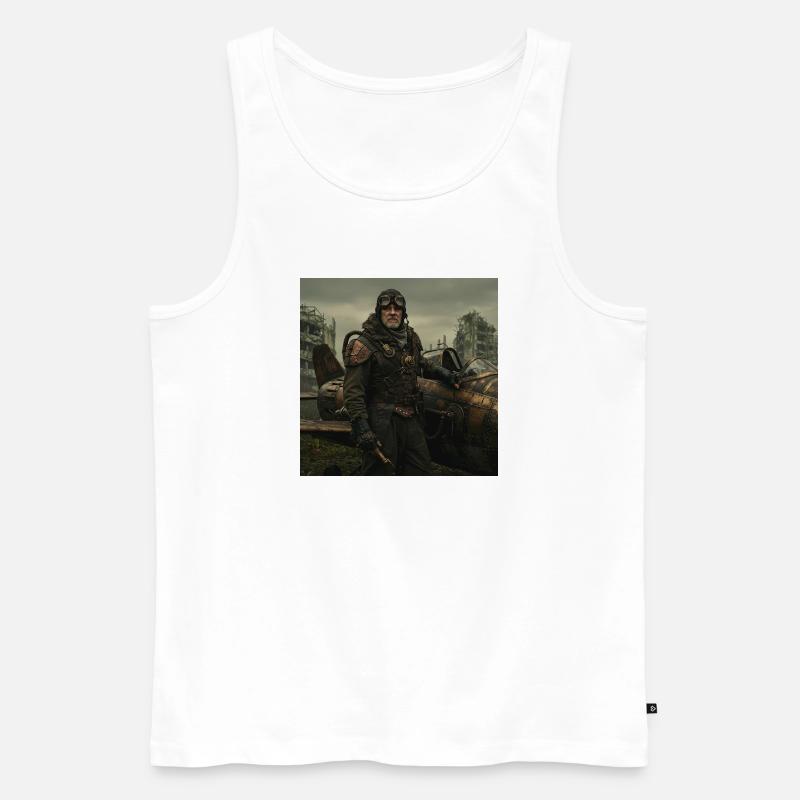 Steampunk-Pilot auf postapokalyptischen Ruinen - Männer Premium Bio Tank Top - Weiß