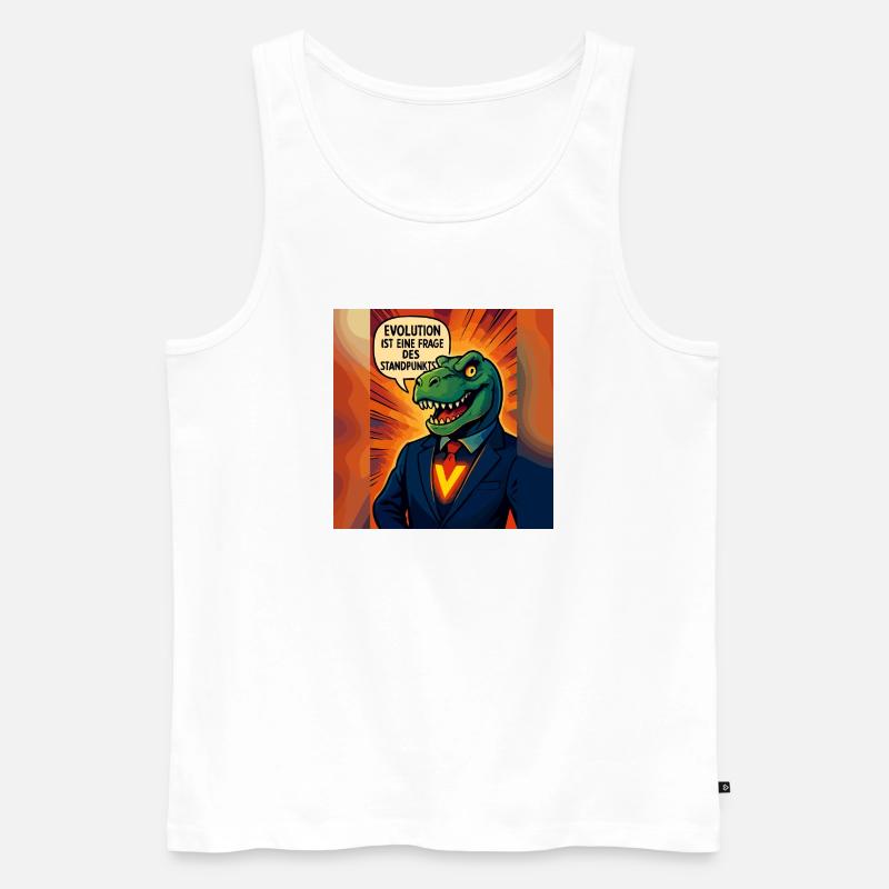 Dino im Anzug – Evolution ist Ansichtssache - Männer Premium Bio Tank Top - Weiß
