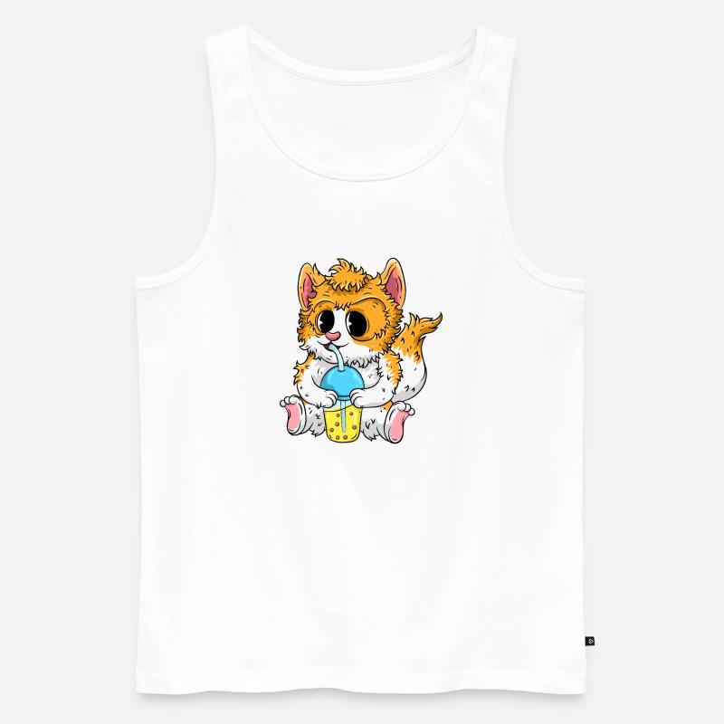 Süße Katze mit Bubble Tea - Männer Premium Bio Tank Top - Weiß
