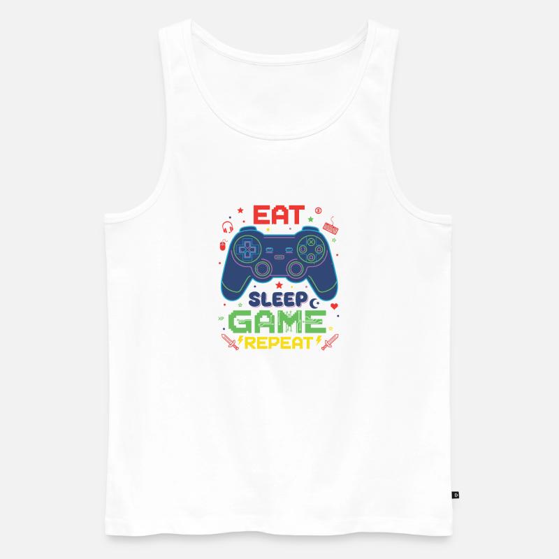 Eat Sleep Game Repeat Neon Controller - Männer Premium Bio Tank Top - Weiß