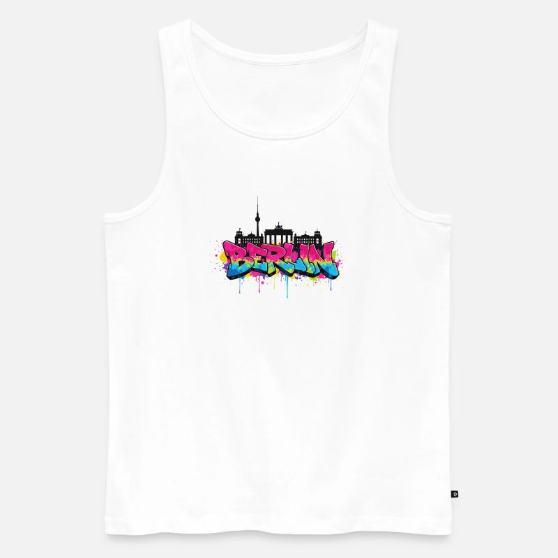 Berliner Graffiti Skyline - Männer Premium Bio Tank Top - Weiß