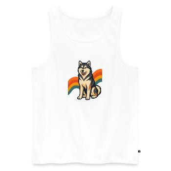 Chien malamute d’Alaska avec fond arc-en-ciel - Débardeur bio Premium Homme - blanc - Devant - AI Model Male 178 light (178cm)