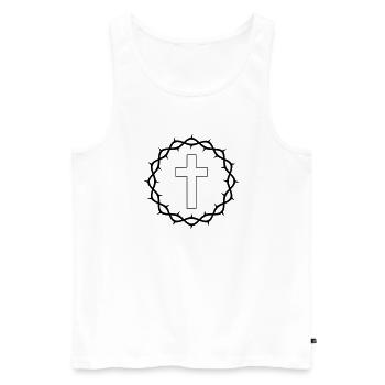 Kreuz und Dornenkrone - Männer Premium Bio Tank Top - Weiß - Vorne - Michal (187cm)