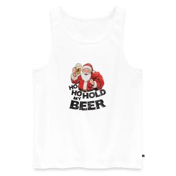 Weihnachtsmann mit Bier Spruch Ho Ho Hold my Beer - Männer Premium Bio Tank Top - Weiß - Vorne - Michal (187cm)