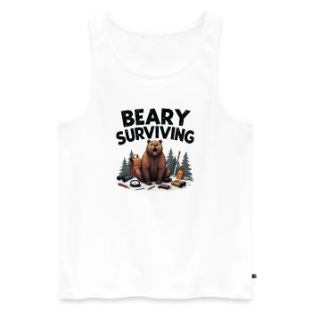 Beary Surviving: Wilderness Gear Tee - Men's Premium Organic Tank Top - white - Front - AI Model Male 178 light (178cm)