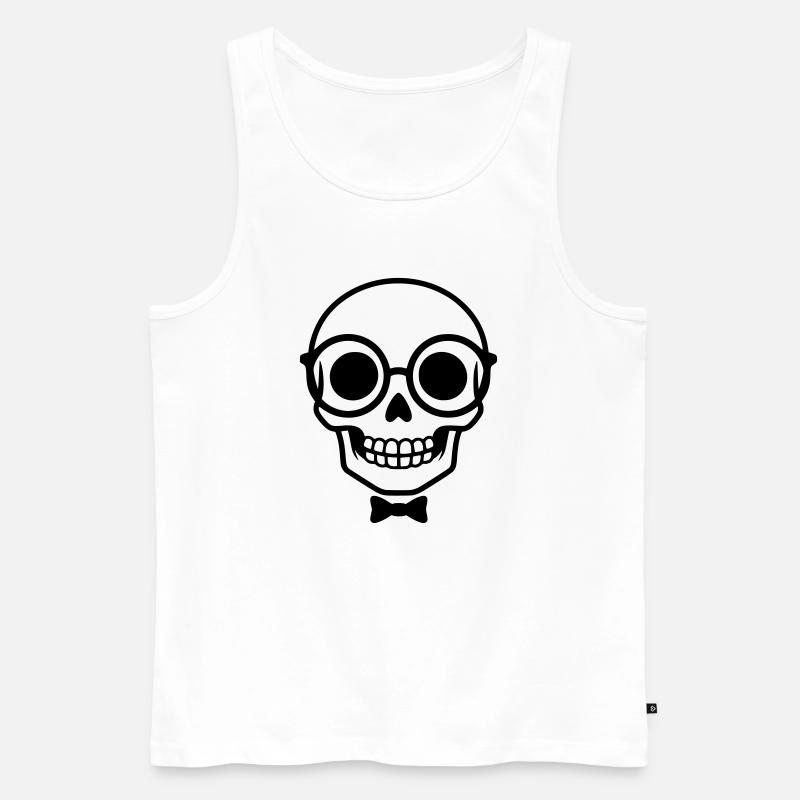 Nerd Totenkopf mit Brille & Fliege - Männer Premium Bio Tank Top - Weiß