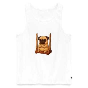 Kleiner Mops Cartoon grimmig Spielplatz Schaukeln - Männer Premium Bio Tank Top - Weiß - Vorne - Michal (187cm)