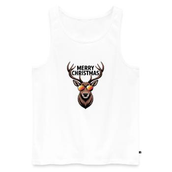 Cerf avec bois et lunettes de soleil Joyeux Noël - Débardeur bio Premium Homme - blanc - Devant - Michal (187cm)