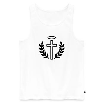 Christliches Kreuz mit Heiligenschein & Lorbeer - Männer Premium Bio Tank Top - Weiß - Vorne - Michal (187cm)