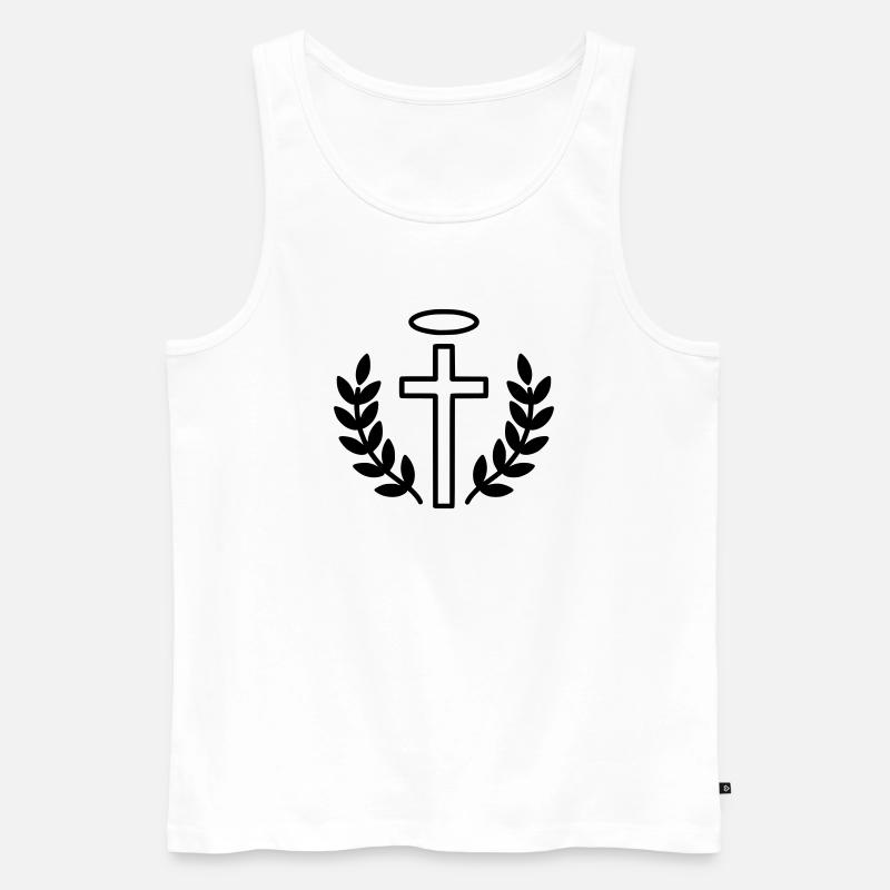 Christliches Kreuz mit Heiligenschein & Lorbeer - Männer Premium Bio Tank Top - Weiß