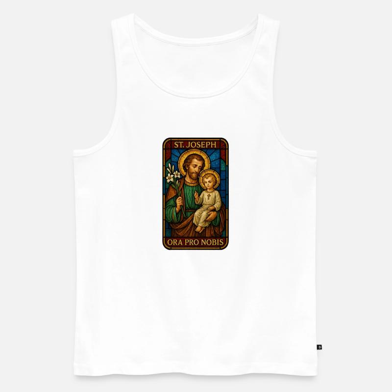 St Josef Ikon: Vater mit Kind - Männer Premium Bio Tank Top - Weiß