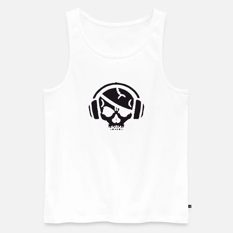 Schädel mit Kopfhörer - Männer Premium Bio Tank Top - Weiß