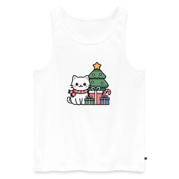 Chat de Noël Kawaii avec des cadeaux - Débardeur bio Premium Homme - blanc - Devant - Michal (187cm)