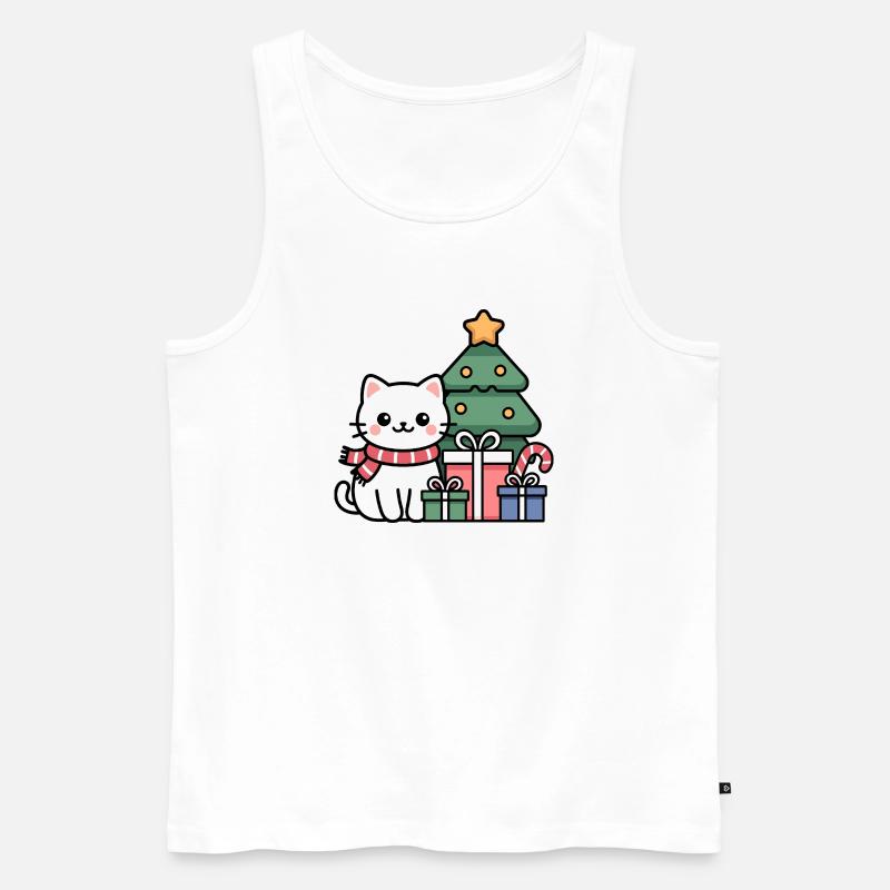 Kawaii Weihnachts Katze mit Geschenken - Männer Premium Bio Tank Top - Weiß