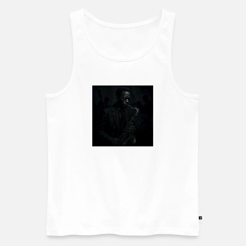 Deep Black Night Saxophon - Männer Premium Bio Tank Top - Weiß