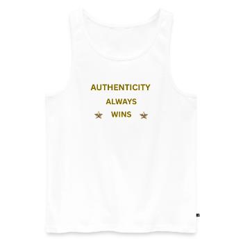 L’AUTHENTICITÉ GAGNE TOUJOURS – Citation motivationnelle en or - Débardeur bio Premium Homme - blanc - Devant - AI Model Male 178 light (178cm)