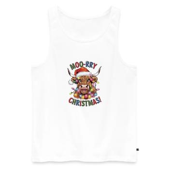 Moo-rry Christmas Lustige Weihnachtliche Kuh - Männer Premium Bio Tank Top - Weiß - Vorne - AI Model Male 178 light (178cm)