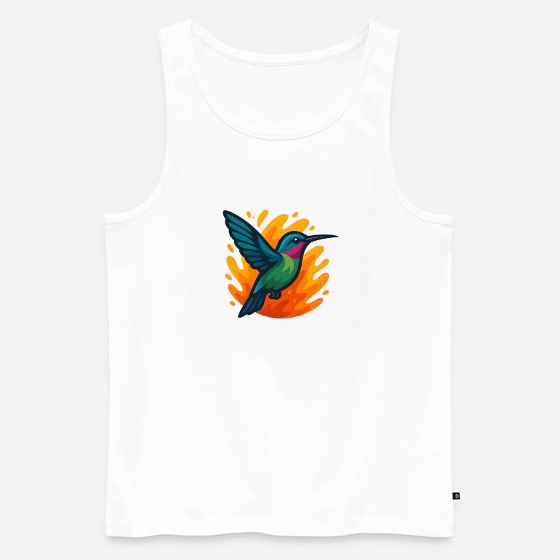 Bunter Kolibri vor flammendem Hintergrund - Männer Premium Bio Tank Top - Weiß