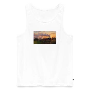 Train à vapeur du coucher du soleil - Débardeur bio Premium Homme - blanc - Devant - AI Model Male 178 light (178cm)